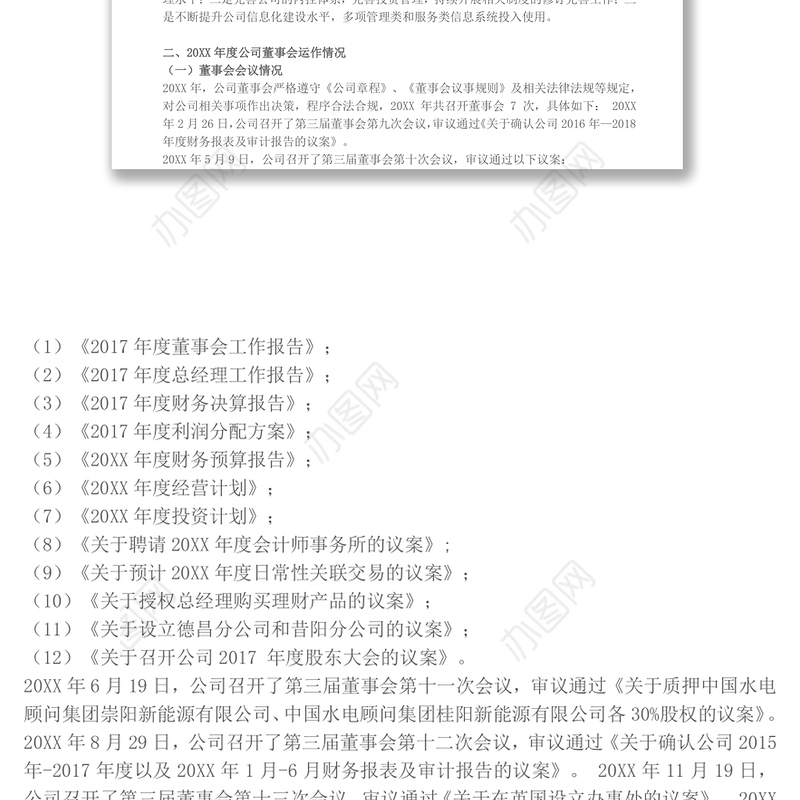 20XX年度董事会工作报告