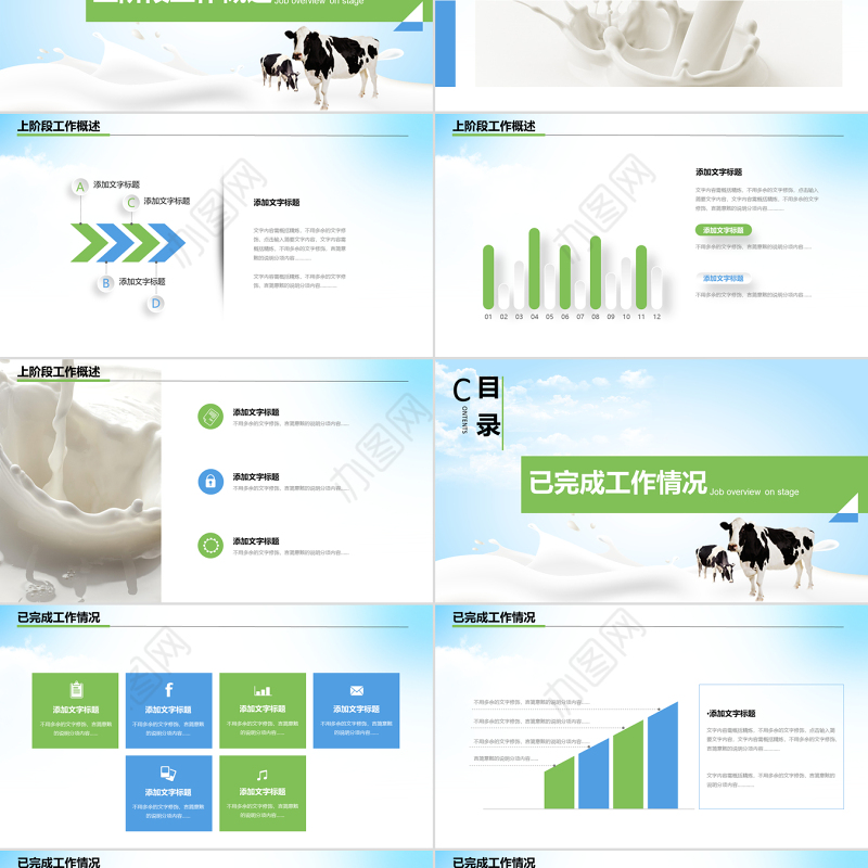 原创牛奶行业生态牛奶营养品绿色牛奶PPT模板-版权可商用