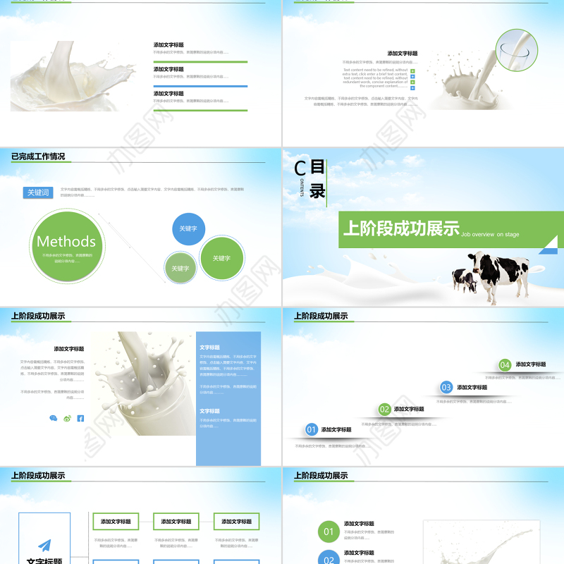 原创牛奶行业生态牛奶营养品绿色牛奶PPT模板-版权可商用