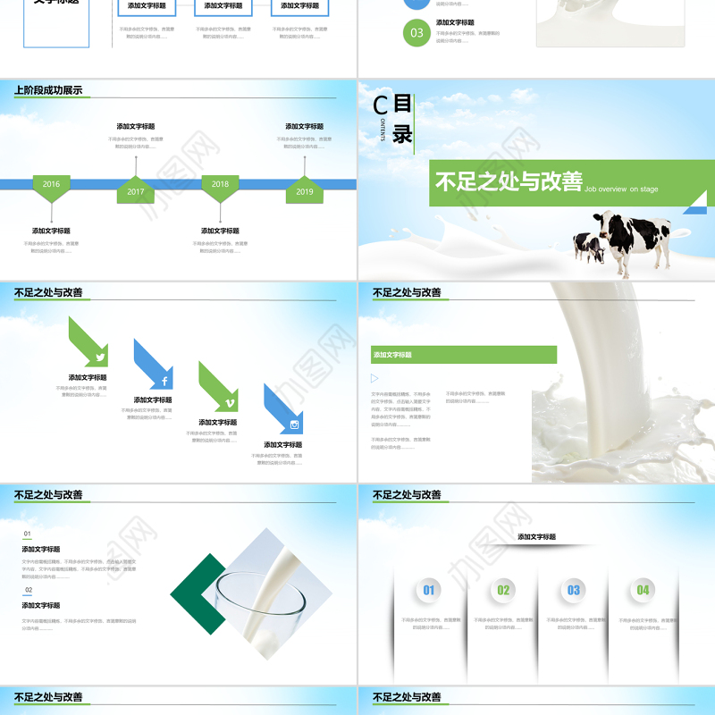 原创牛奶行业生态牛奶营养品绿色牛奶PPT模板-版权可商用