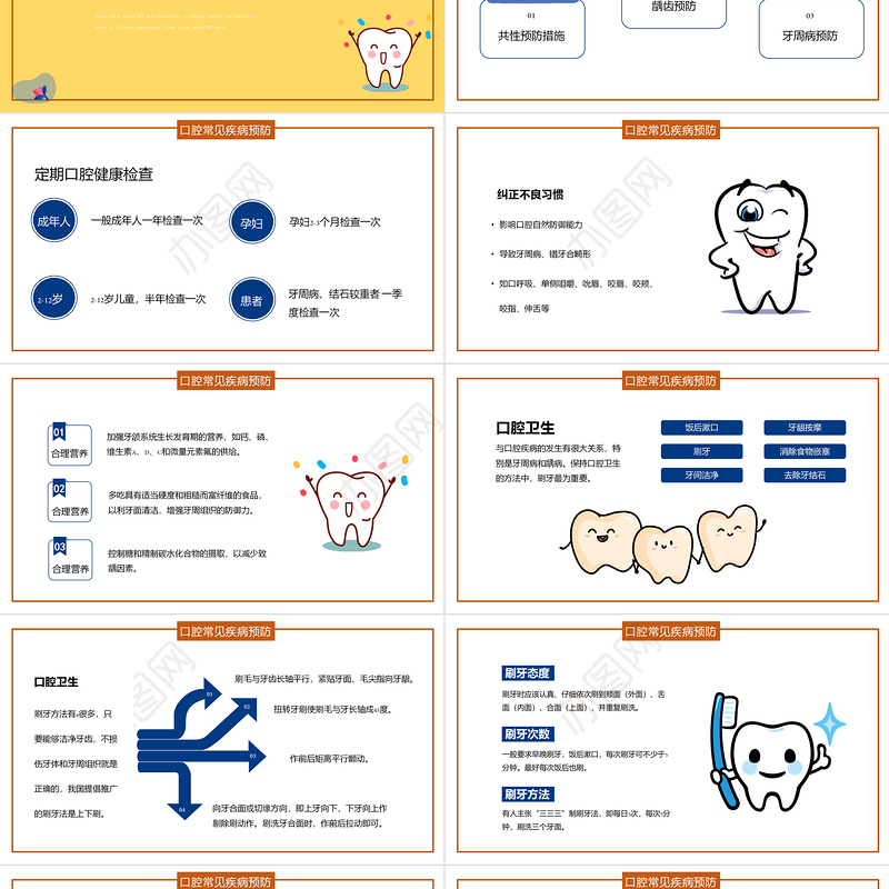 淡黄色简洁风全民爱牙日PPT模板