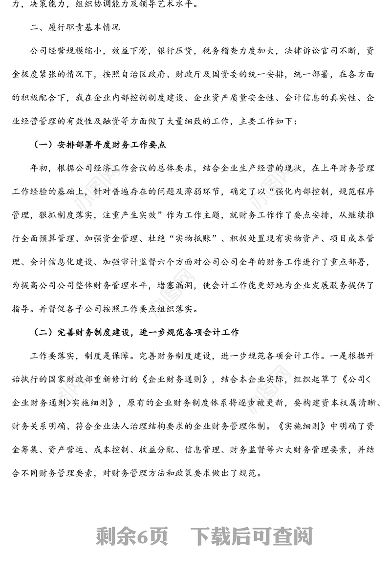 公司财务总监工作总结范文