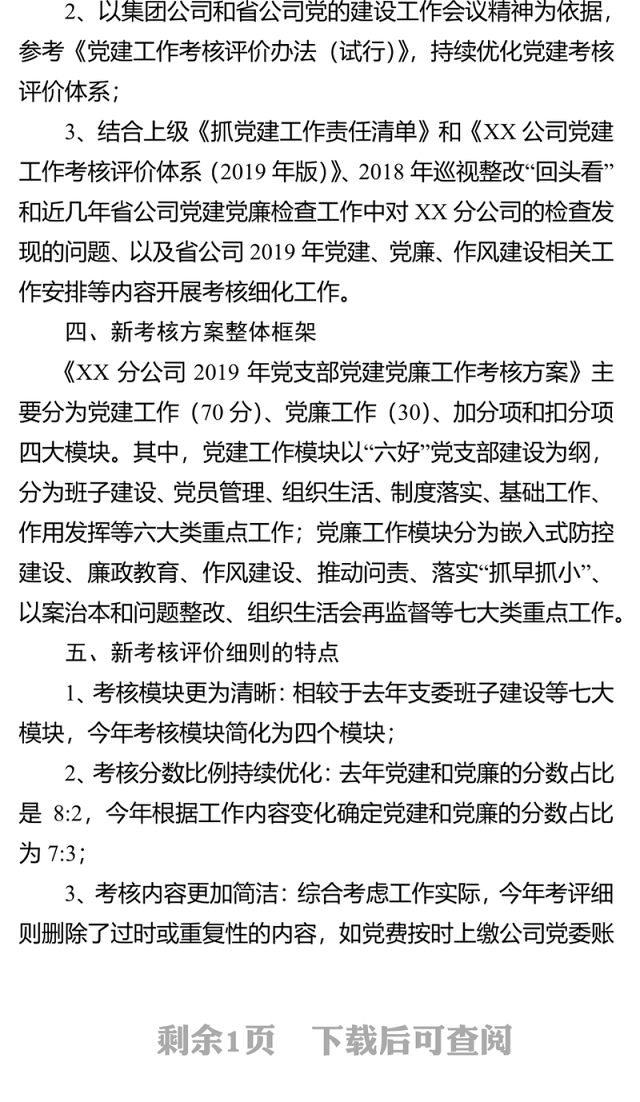 XX分公司2019年党支部党建党廉工作考核方案