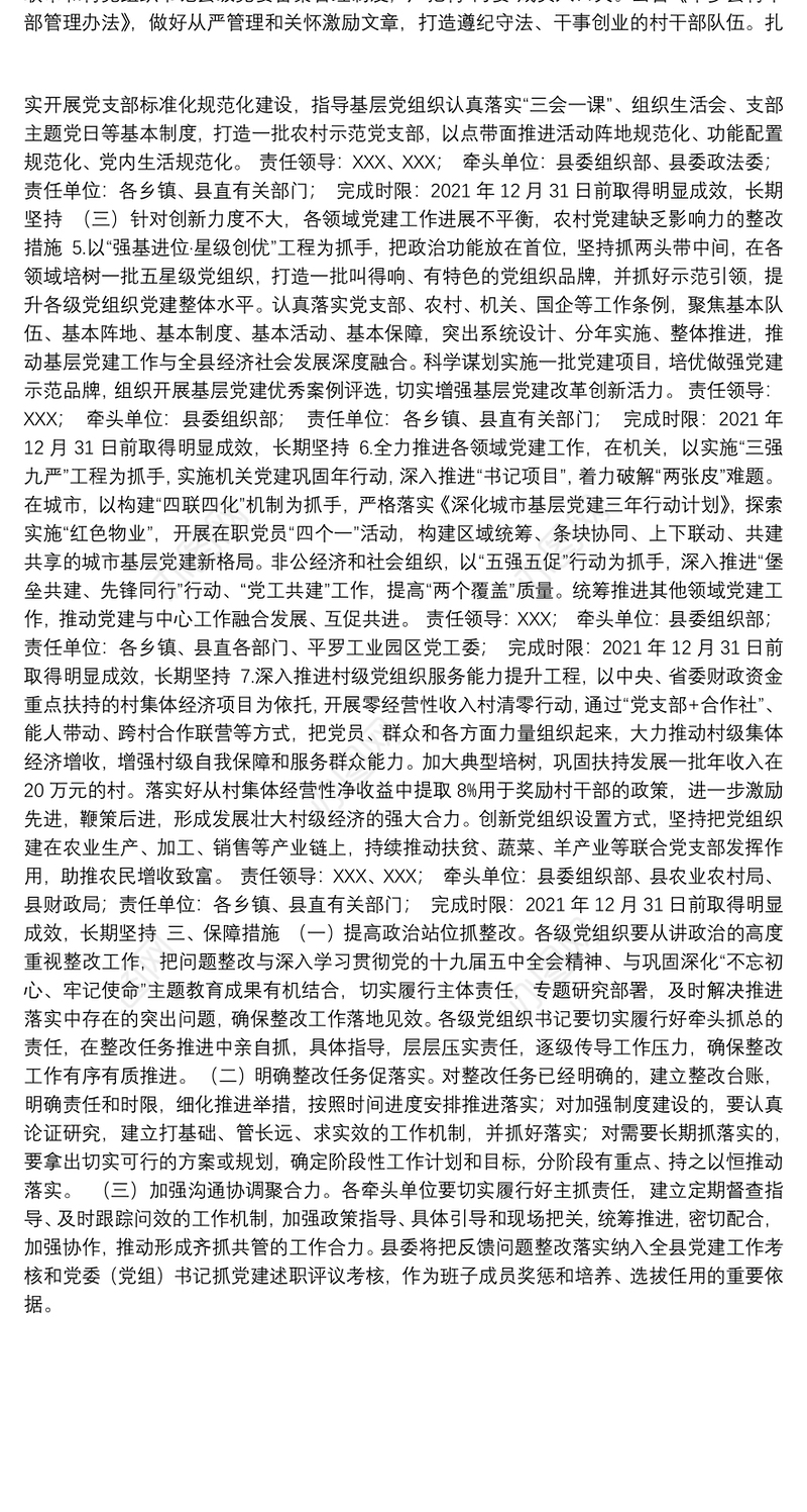 抓基层党建述职点评问题整改方案