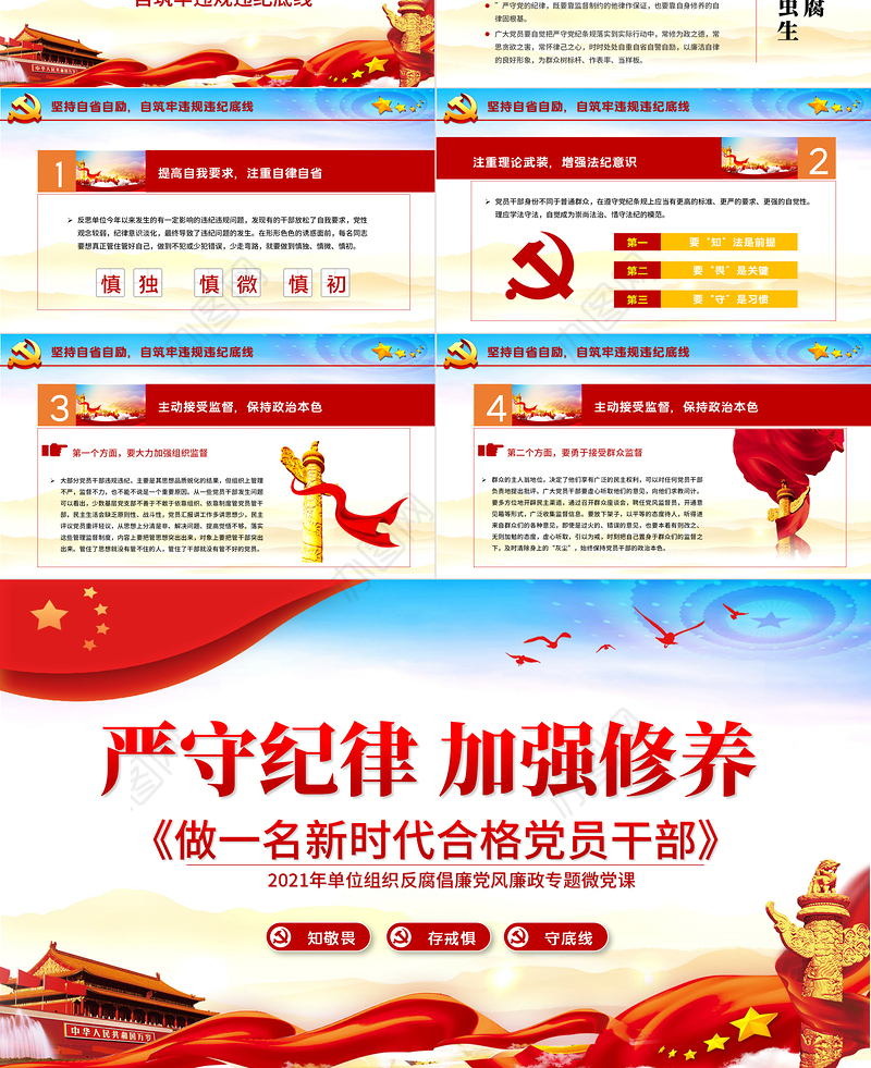 2021严守纪律加强修养PPT反腐倡廉党风廉政专题微党课之做一名新时代合格党员干部PPT模板