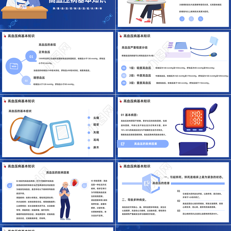 2022预防高血压PPT插画风高血压知识普及课件模板下载