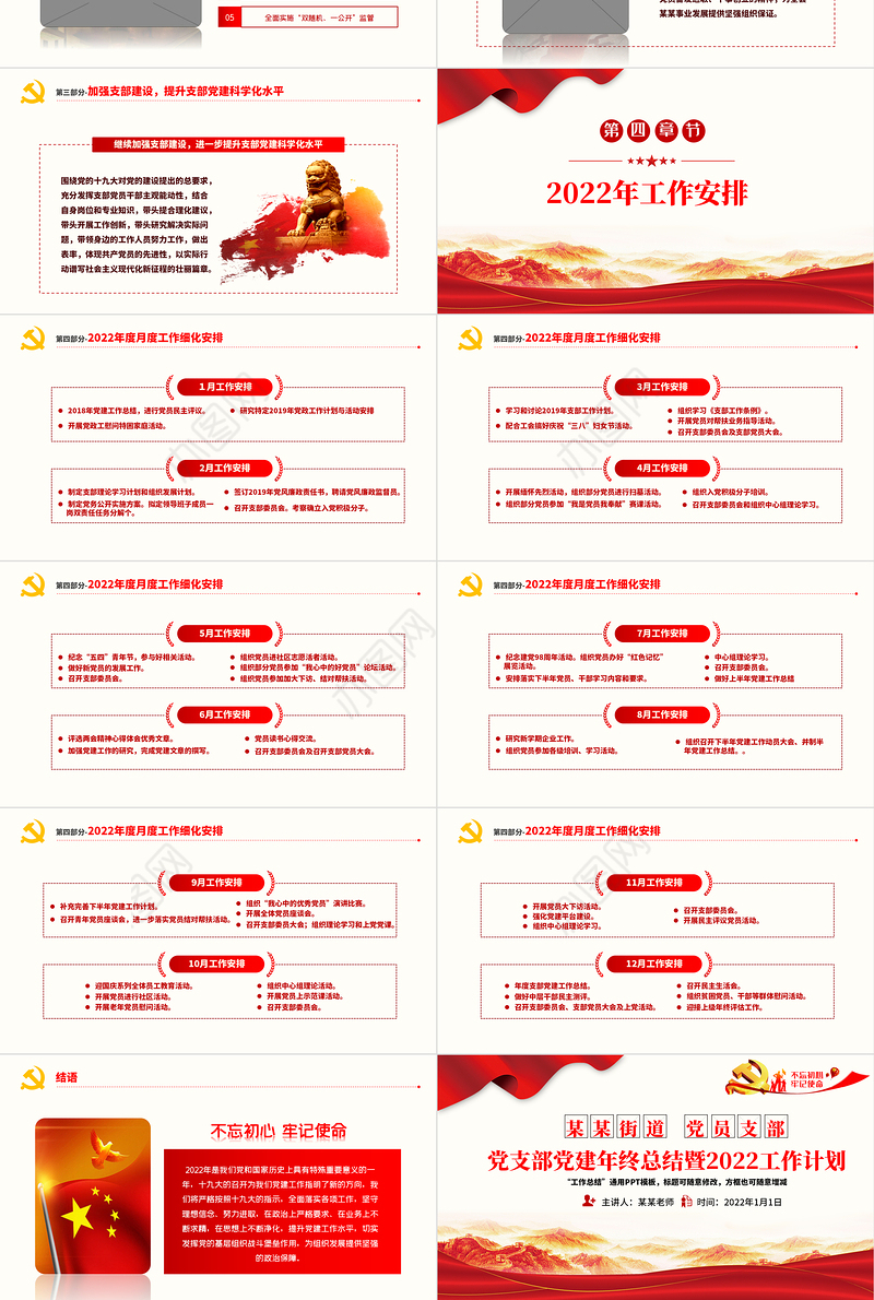 2021党支部党建年终总结暨2022工作计划PPT不忘初心牢记使命学党史专题系列党课课件模板下载