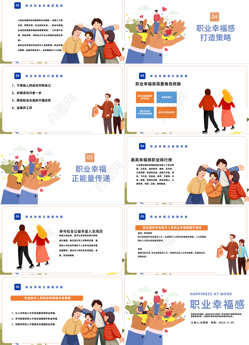 2022职业幸福感PPT插画风企业培训职业特质职业幸福感培训课件模板下载