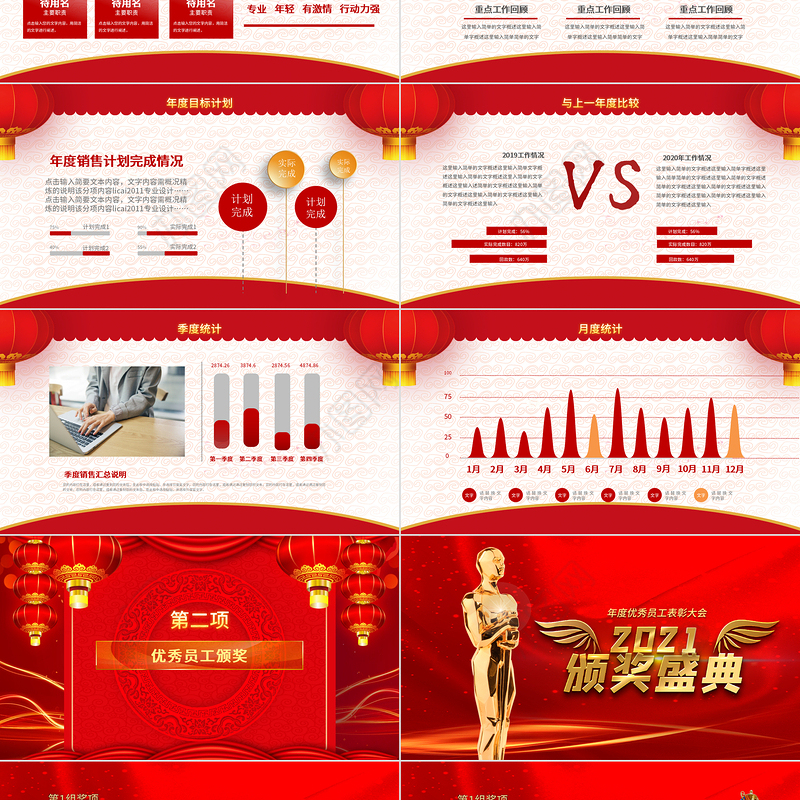 2021喜庆年会开门红企业颁奖典礼PPT模板
