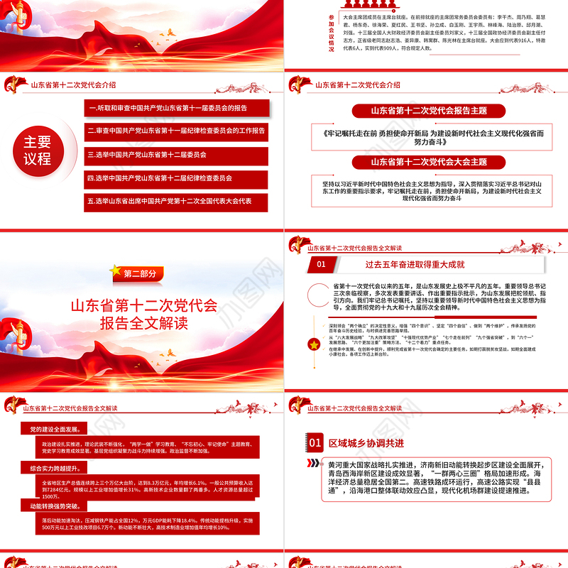 红色党建风中国共产党山东省第十二次代表大会专题党课PPT课件模板