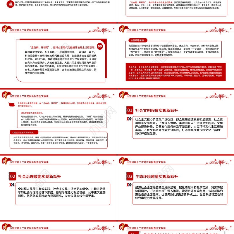 红色党建风中国共产党山东省第十二次代表大会专题党课PPT课件模板
