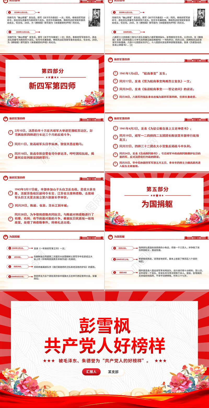 红色简洁共产党人好榜样彭雪枫PPT课件下载