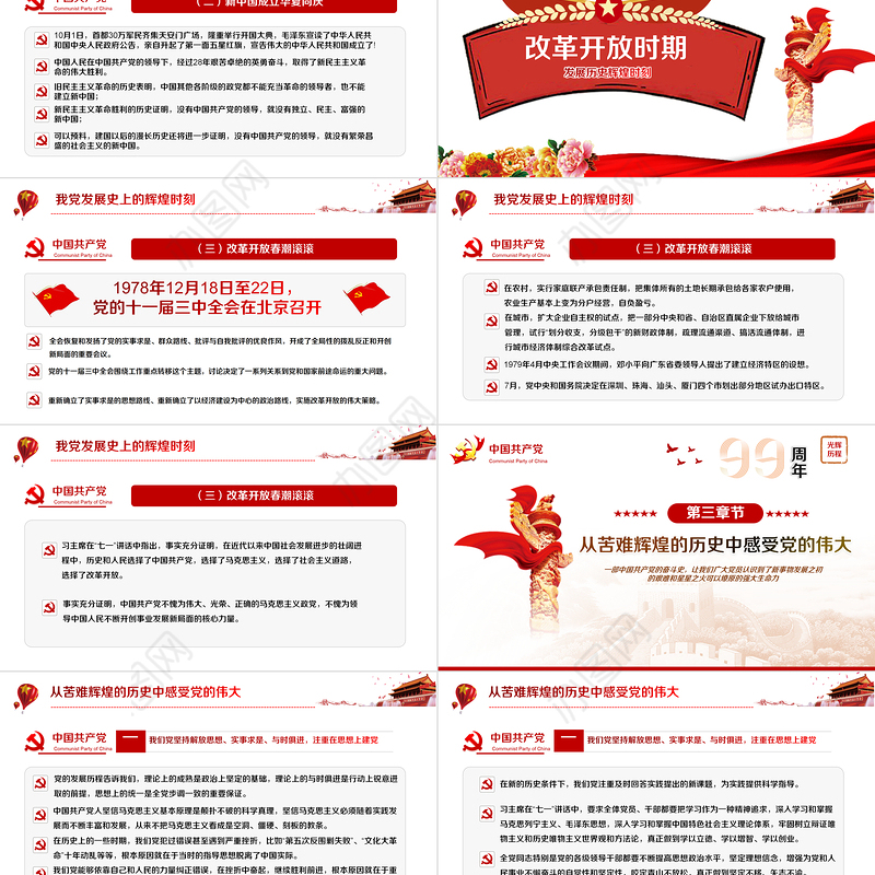 党政党建党课100周年七一党课光辉历程PPT动态模板党政党