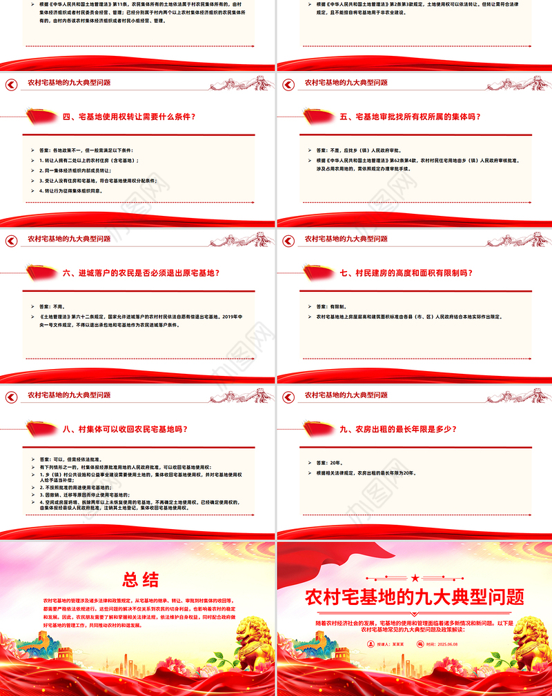 红色简洁农村宅基地的九大典型问题PPT课件模板