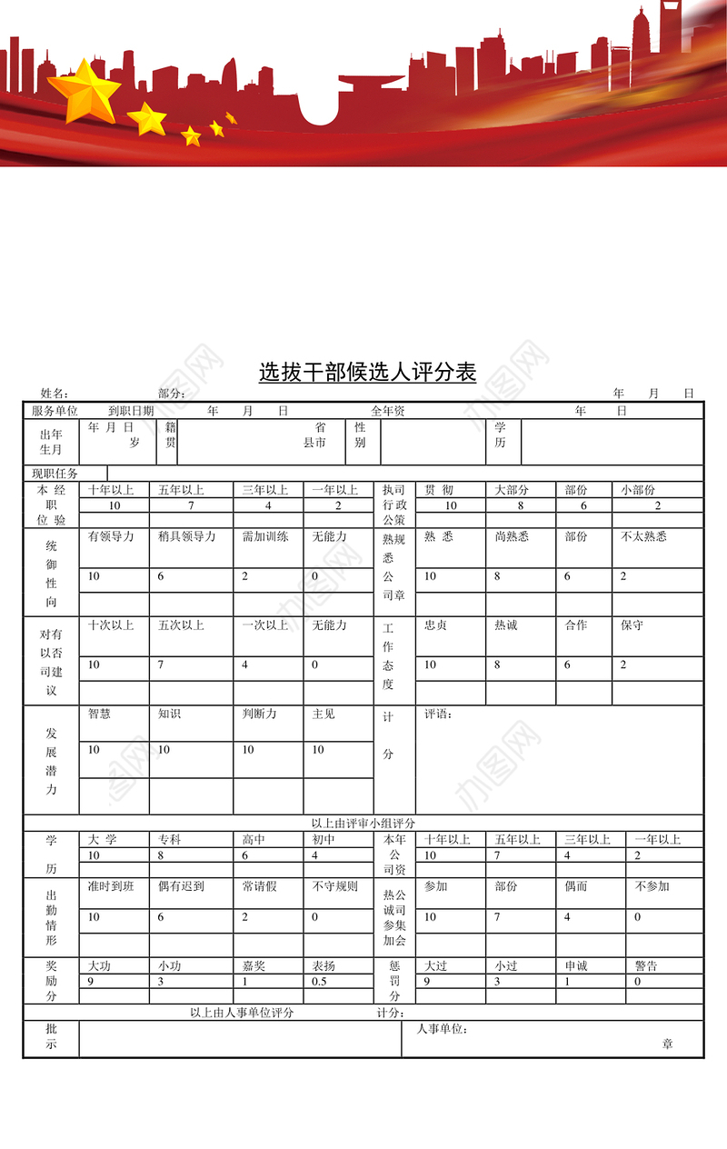 选拔干部候选人评分表