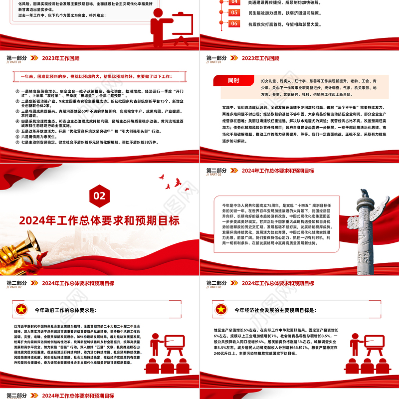 2024甘肃省政府工作报告全文PPT红色精美政府工作汇报党课