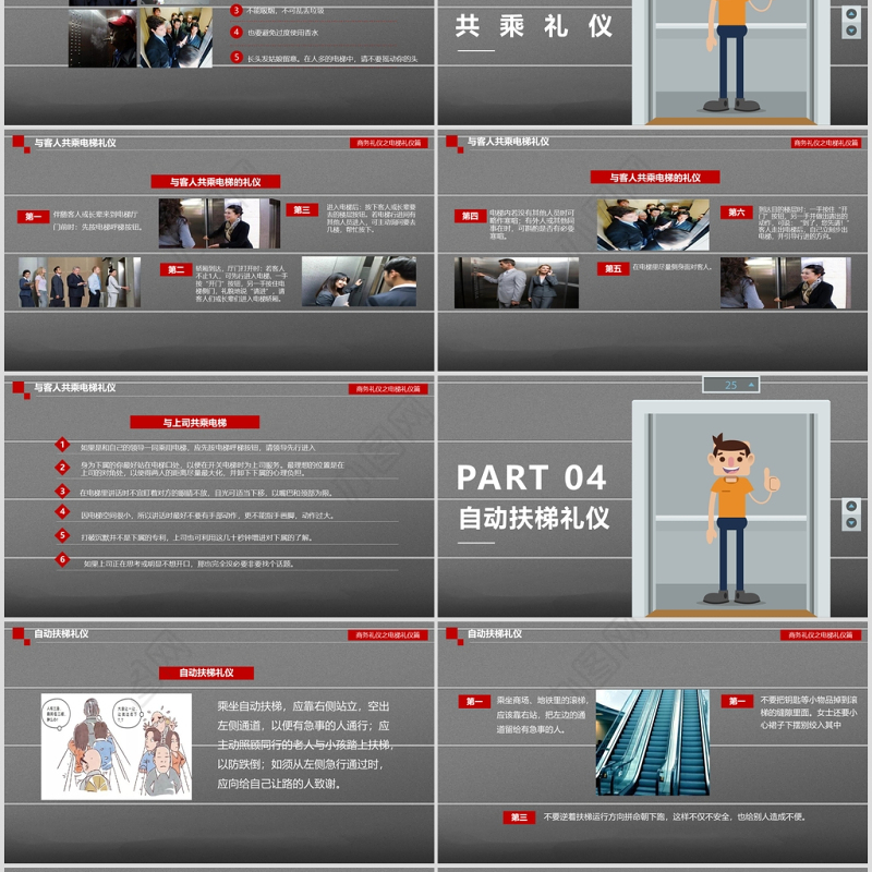  简约商务礼仪之电梯礼仪学习课件PPT模板