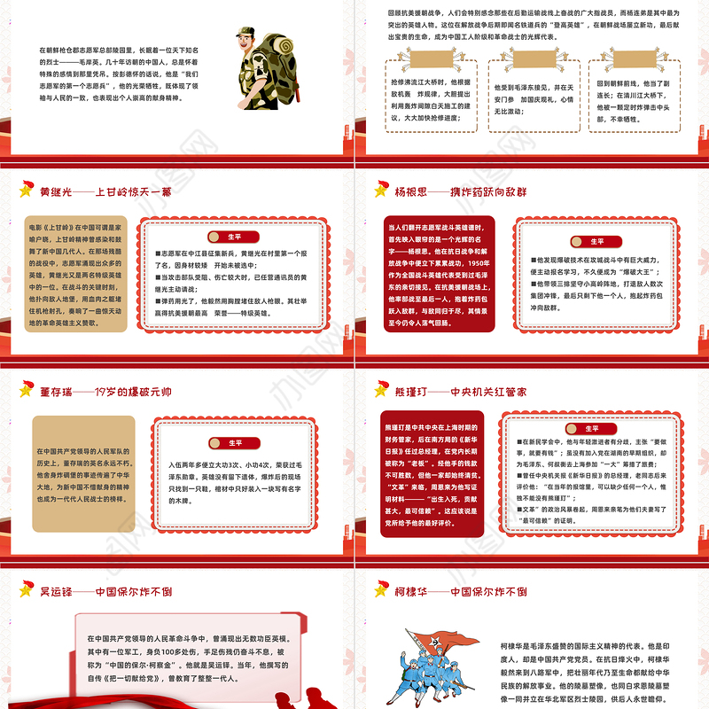 2021党史上的著名人物PPT模板红黄色简约卡通