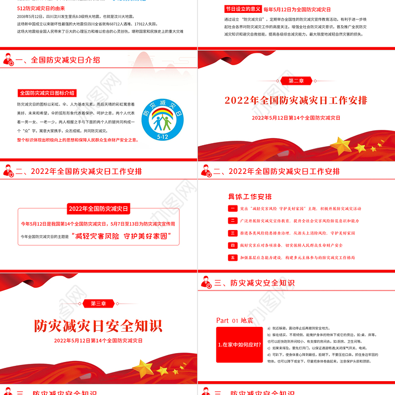 2022全国防灾减灾日PPT红色精美减轻灾害风险守护美好家园主题防灾减灾日专题课件模板