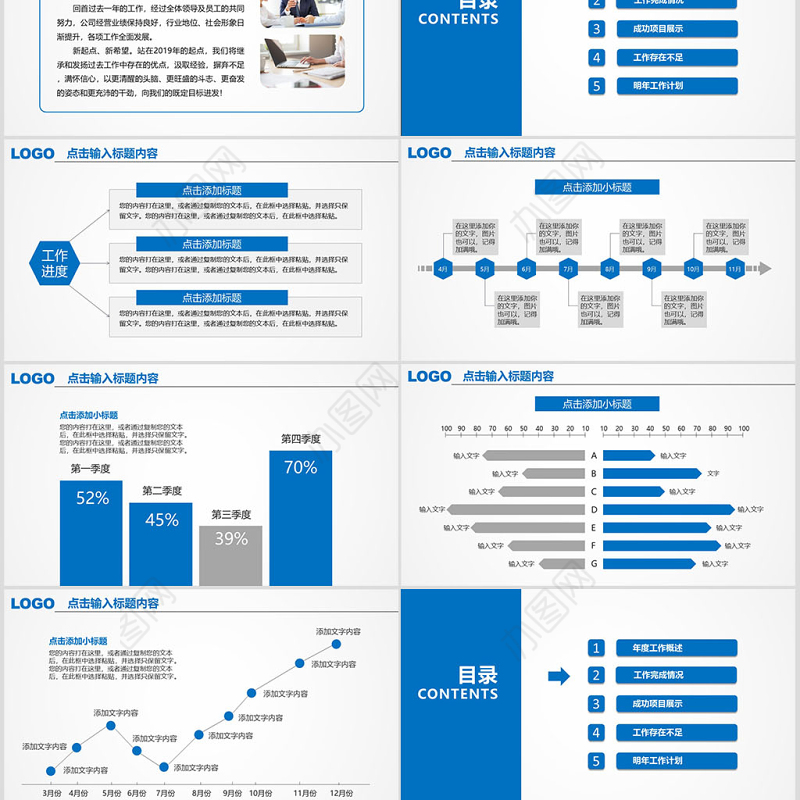 2017年蓝色商务工作汇报PPT模板幻灯片