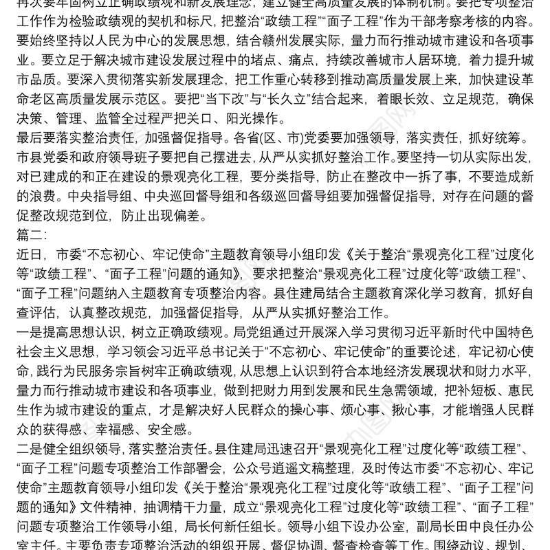 整治亮化工程形象工程政绩工程问题自查评估报告3篇