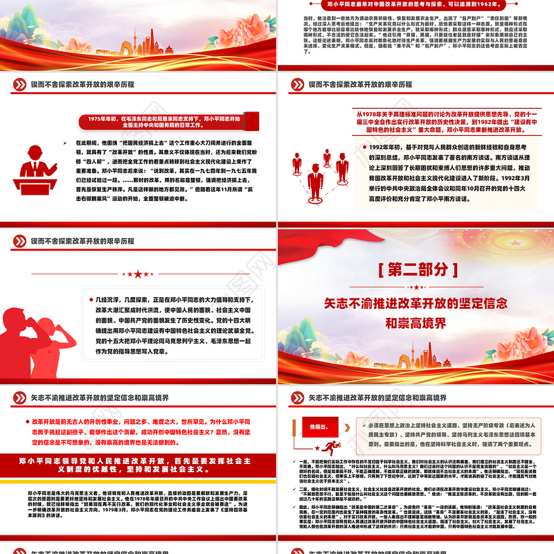 红色大气邓小平同志与改革开放纪念邓小平同志诞辰120周年党课PPT