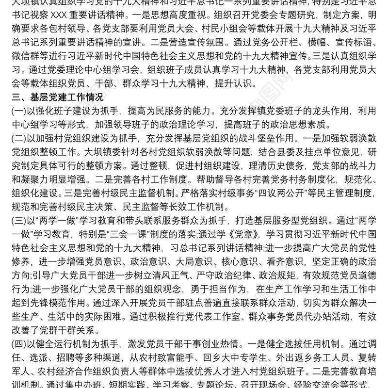 镇领导班子运行情况专题报告