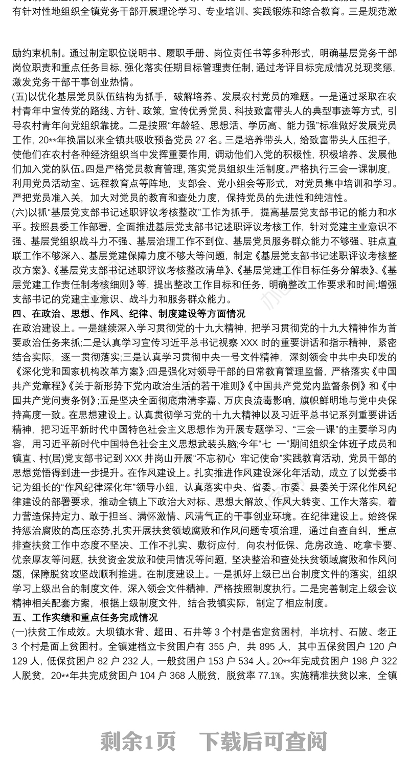 镇领导班子运行情况专题报告