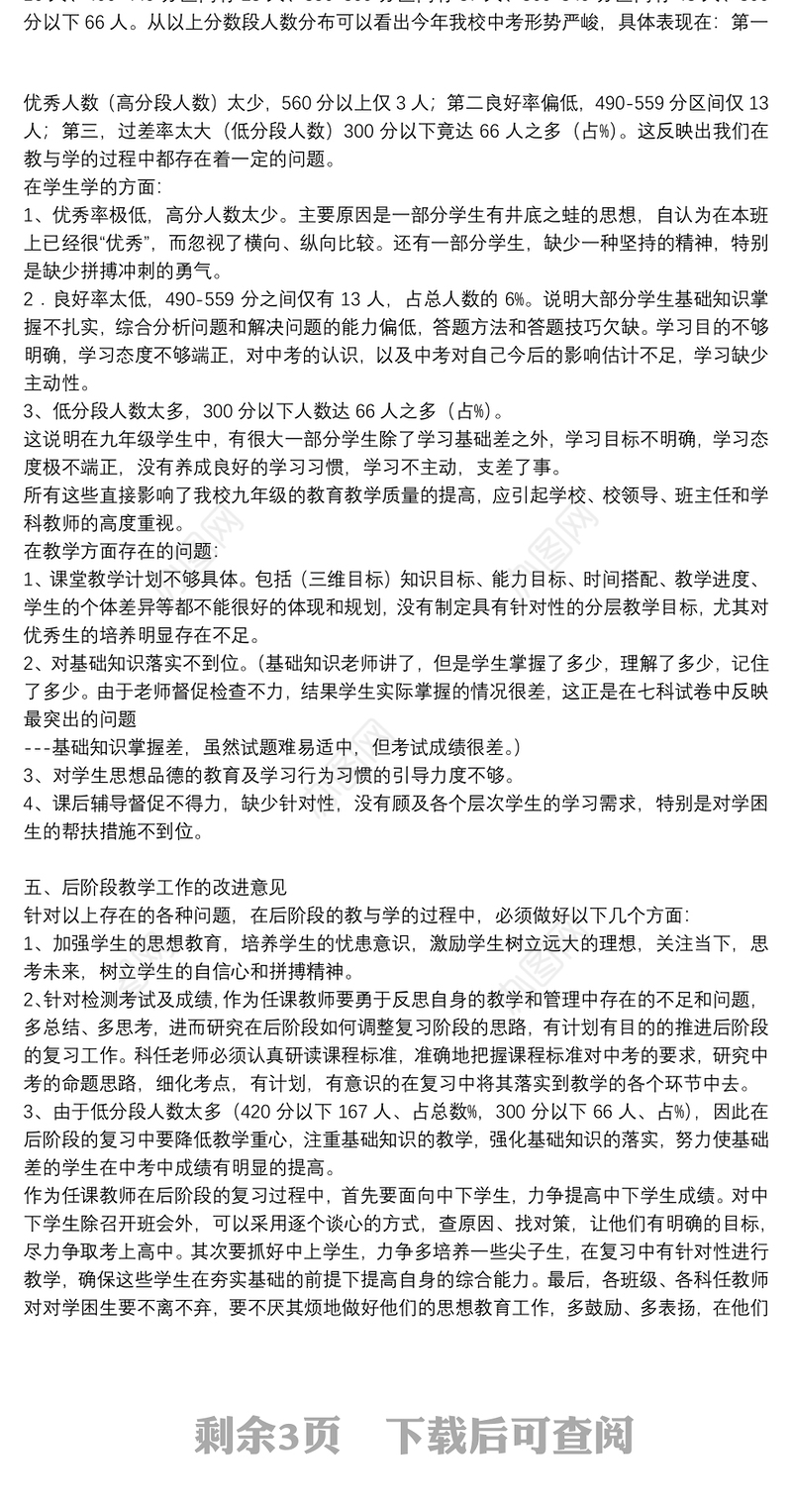 九年级模拟考试质量分析定稿