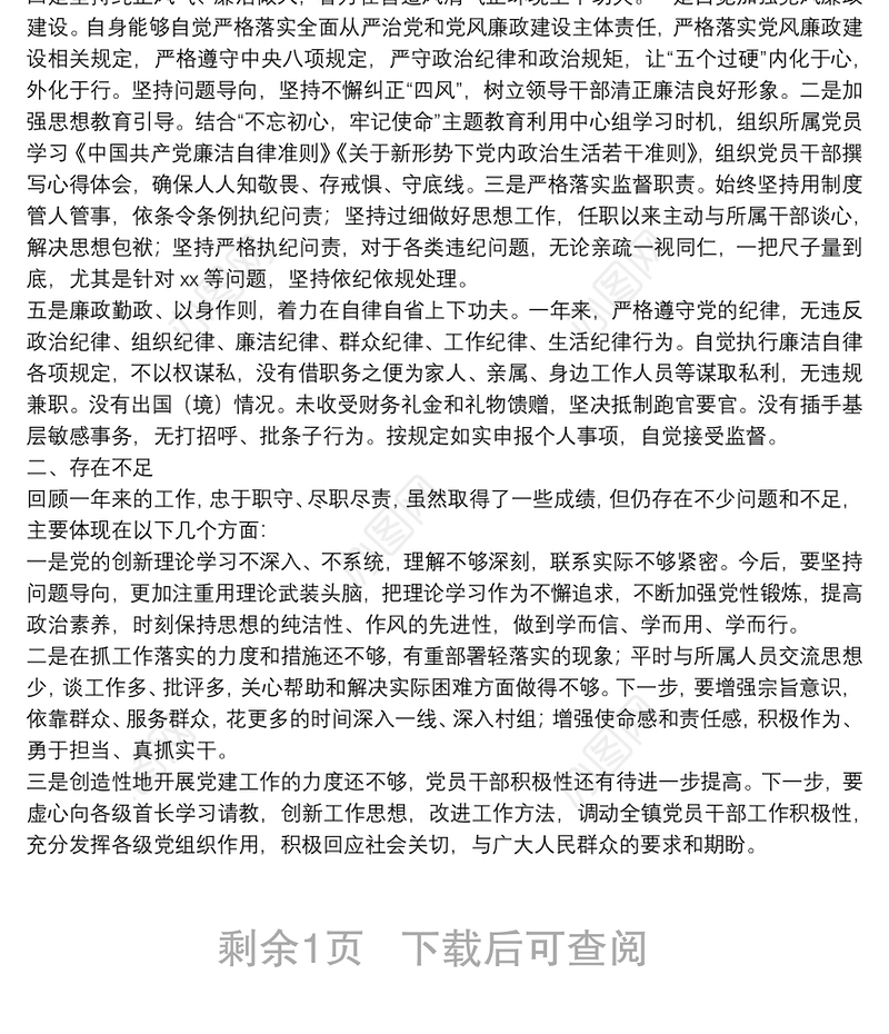 新任职党委书记年度述职述廉报告