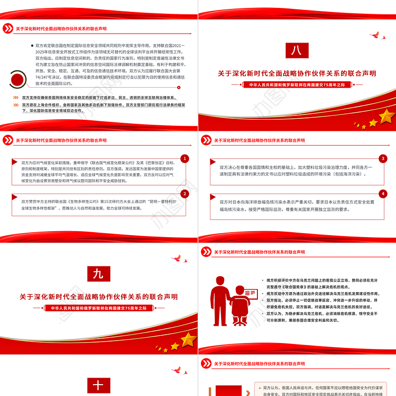 中俄建交75周年关于深化新时代全面战略协作伙伴关系的联合声明PPT党课课件