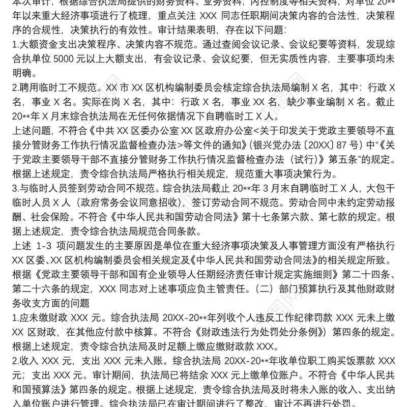 综合执法局局长任期经济责任履行情况审计报告