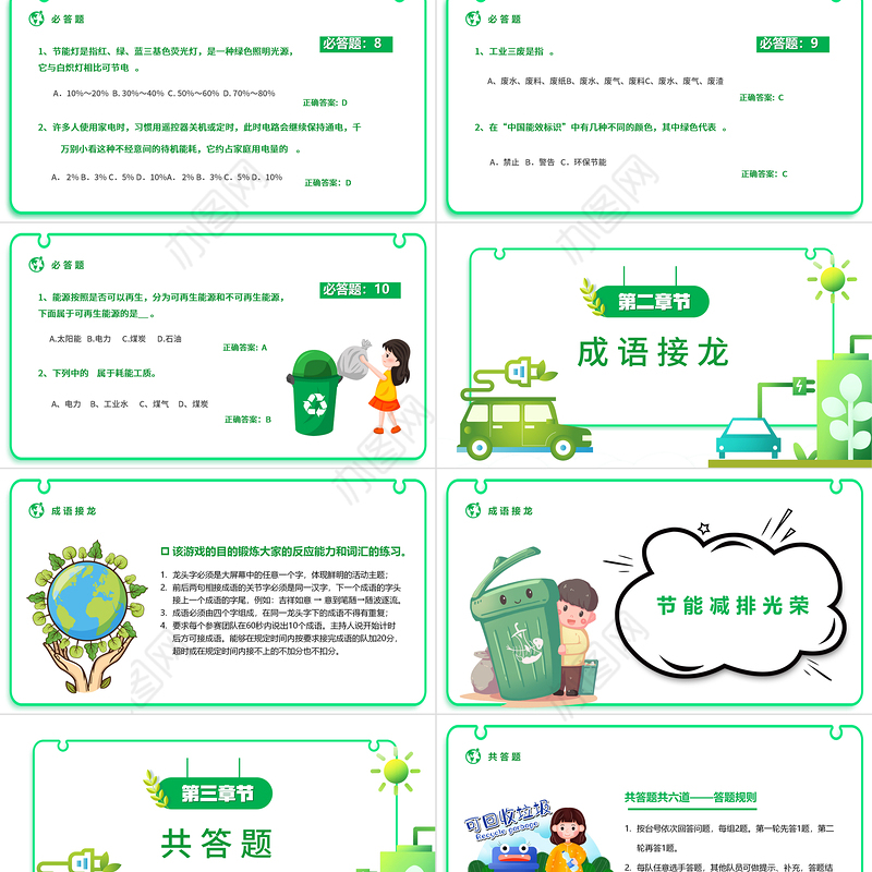 2022节能减排大赛PPT卡通风节能减碳绿色出行全国节能减排大赛课件模板