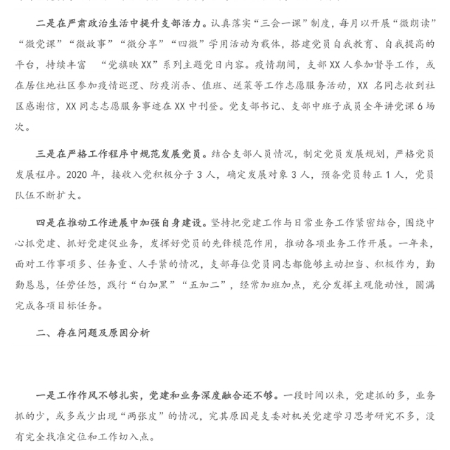 X机关第四党支部2020年工作总结及2021年工作计划