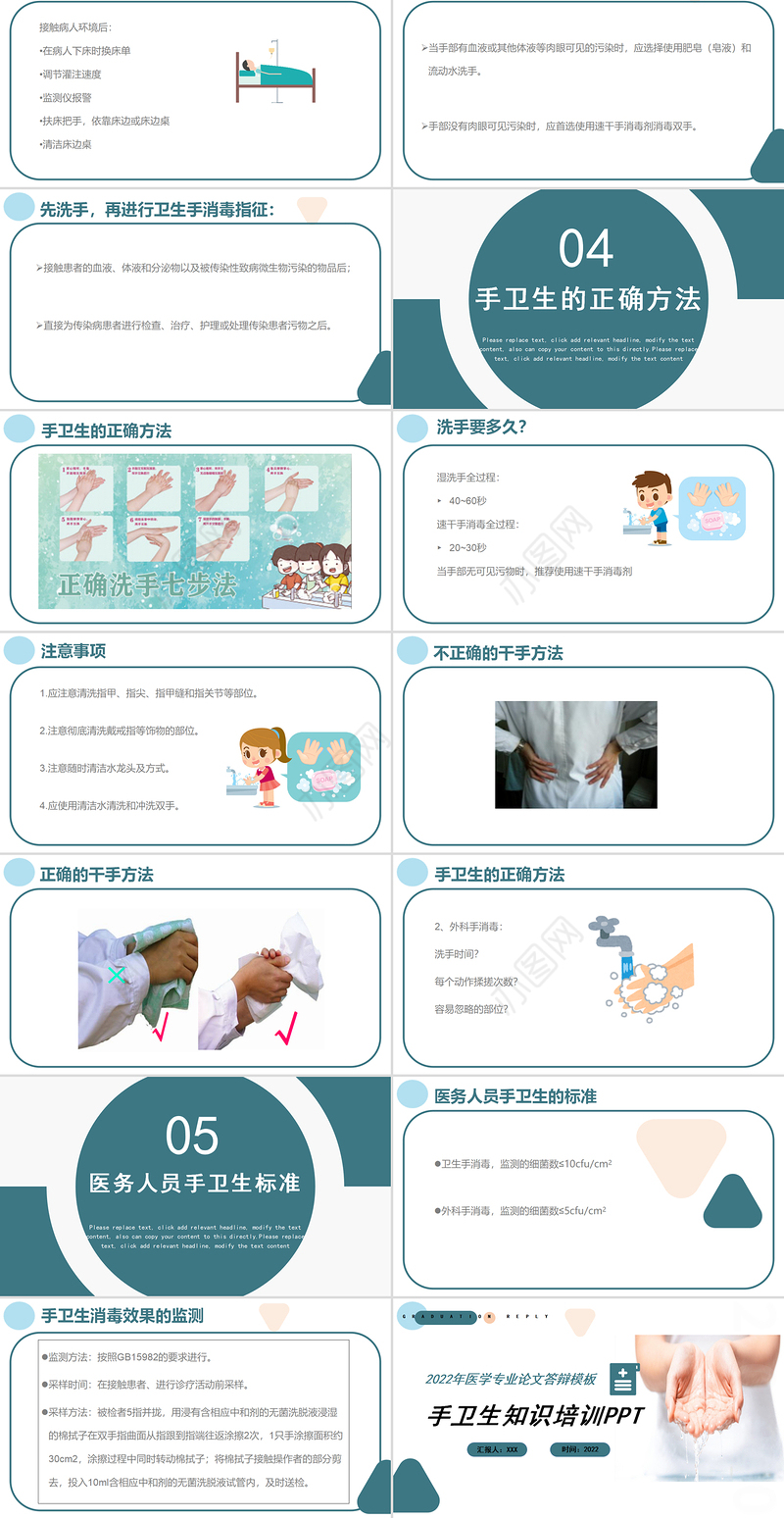 2022手卫生知识培训PPT创意清新医疗知识培训通用PPT模板下载.pptx