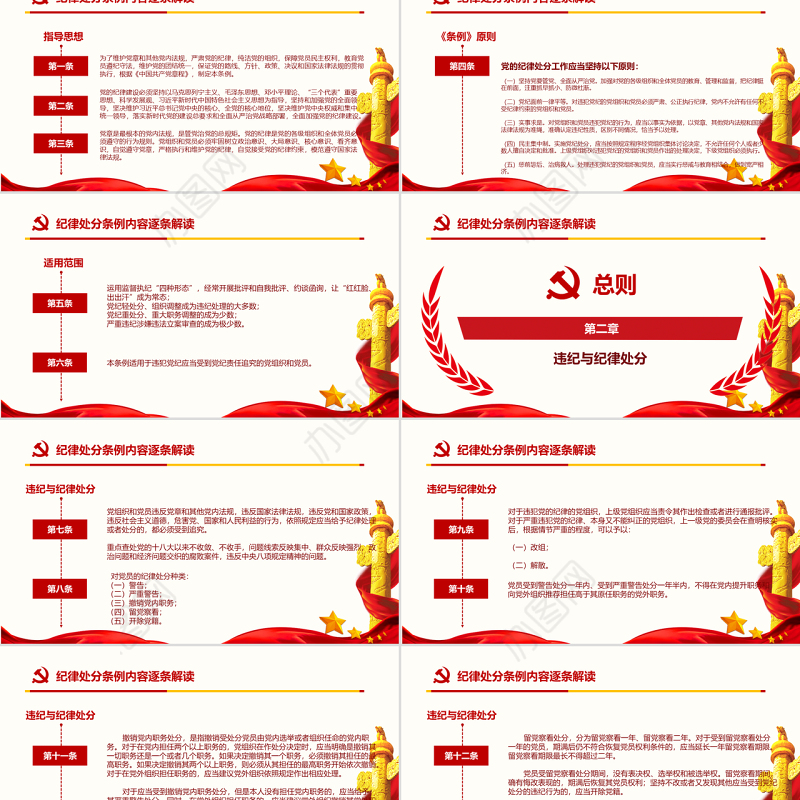 红色中国共产党纪律处分条例党课宣传学习ppt模板
