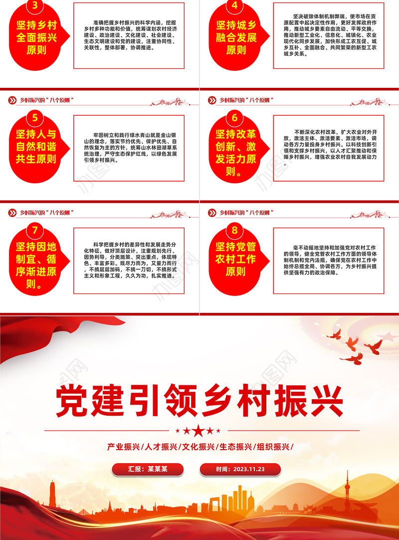 乡村振兴的“五个振兴”PPT大气党政风实施乡村振兴战略建设美丽新农村党课课件