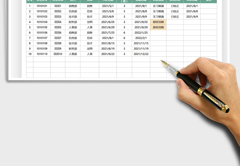 2021员工入职转正登记表（转正提醒）免费下载