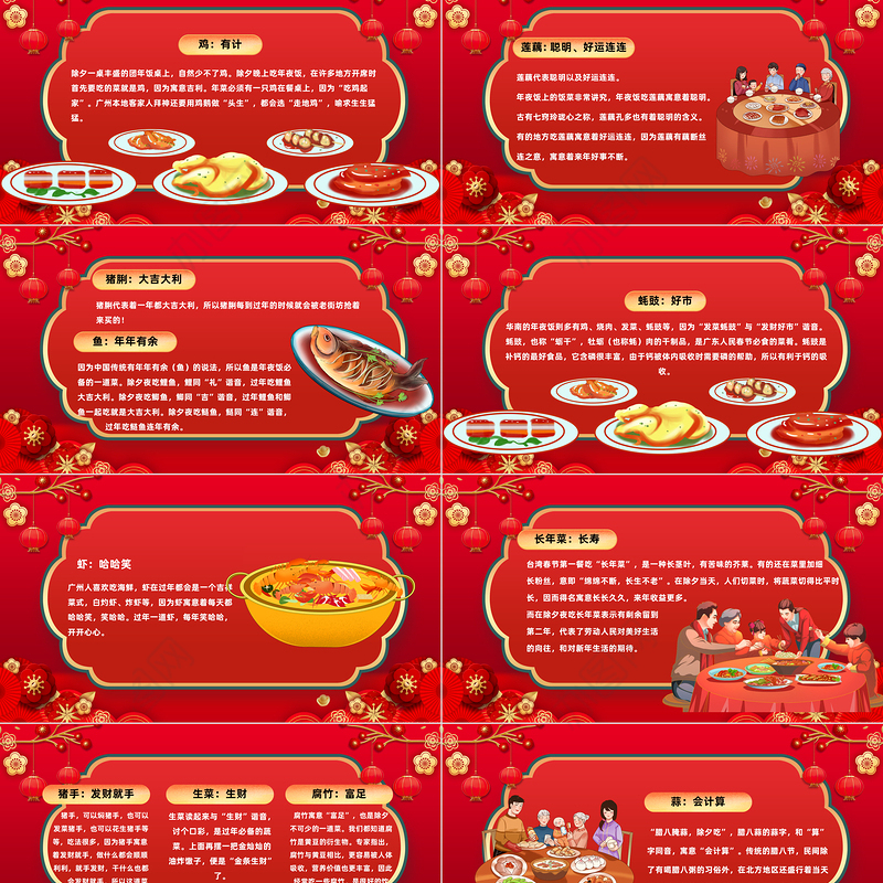 2023除夕团圆饭PPT国潮风兔年除夕年夜饭春节美食介绍课件模板下载