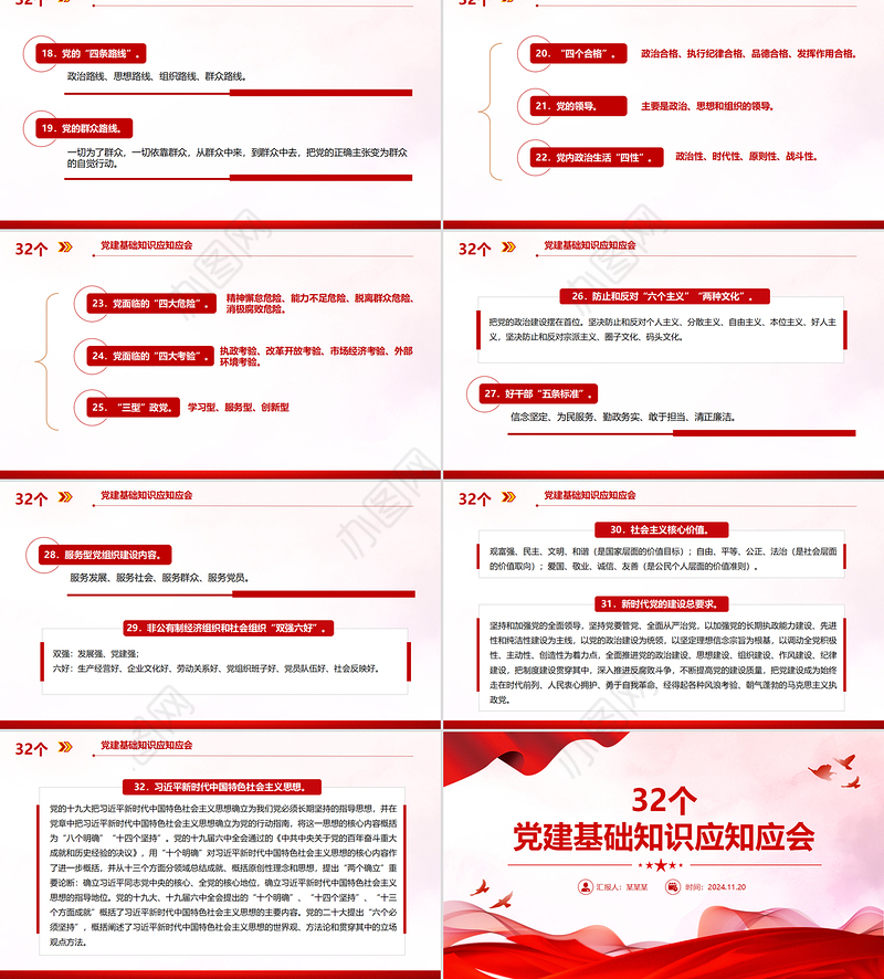 32个党建基础知识应知应会PPT党员学习课件下载