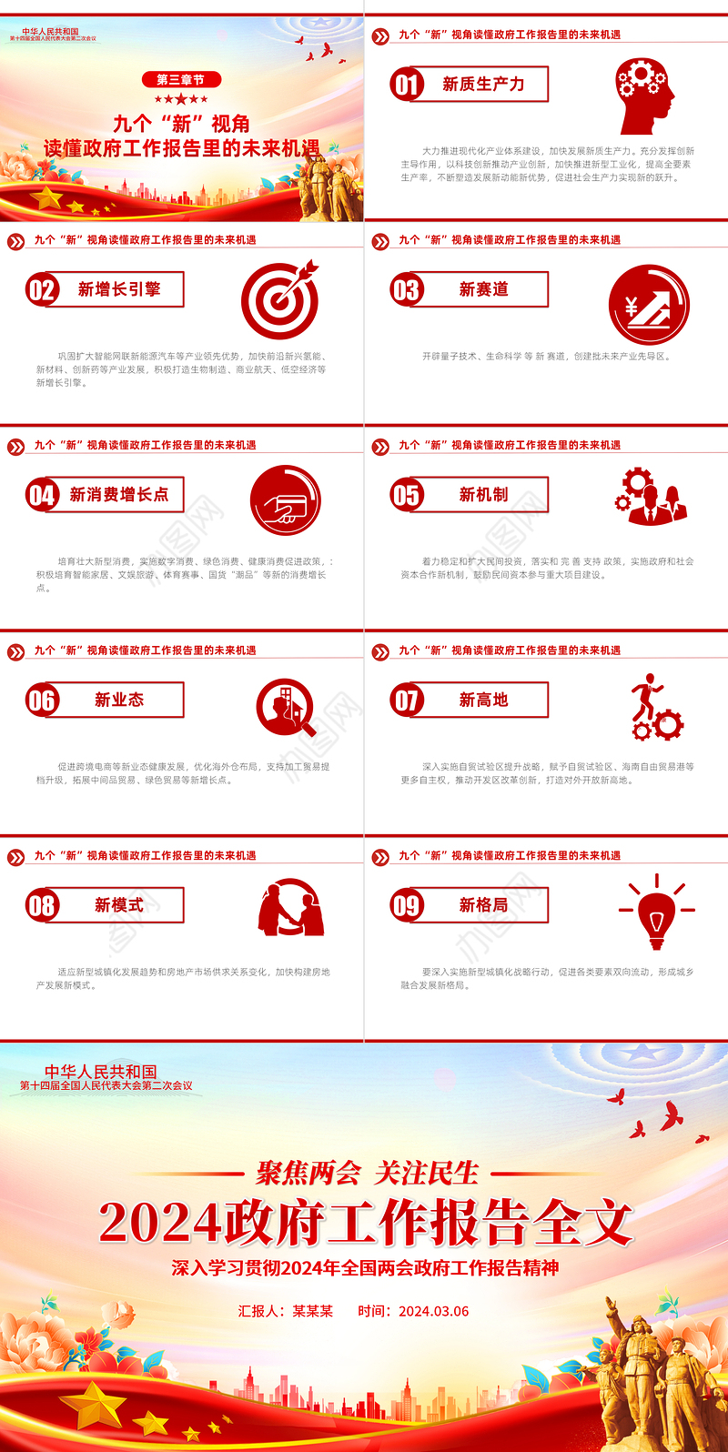 2024政府工作报告全文解读PPT党政风聚焦两会关注民生主题党课下载
