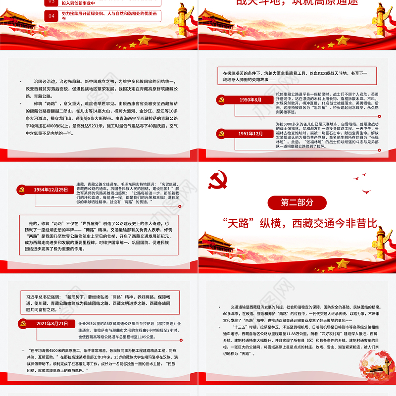 弘扬两路精神迈向交通强国PPT建党100周年中国精神谱系专题党课课件