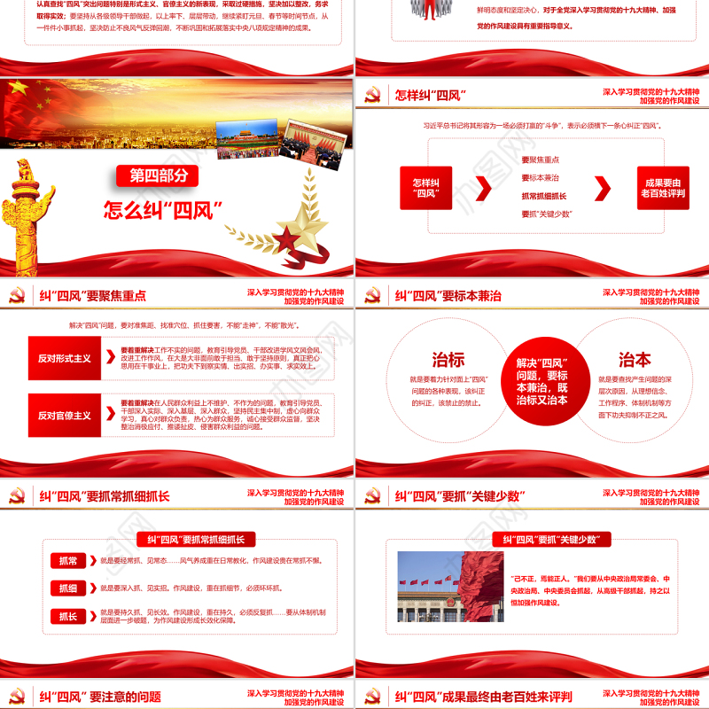 纠正四风建设不能止步十九大会议精神报告作风建设PPT模板
