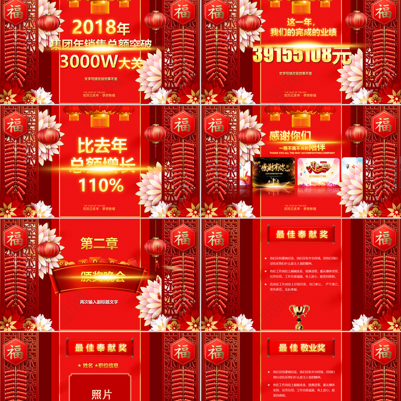 原创2019喜庆新年春节联欢晚会企业年会ppt模板-版权可商用