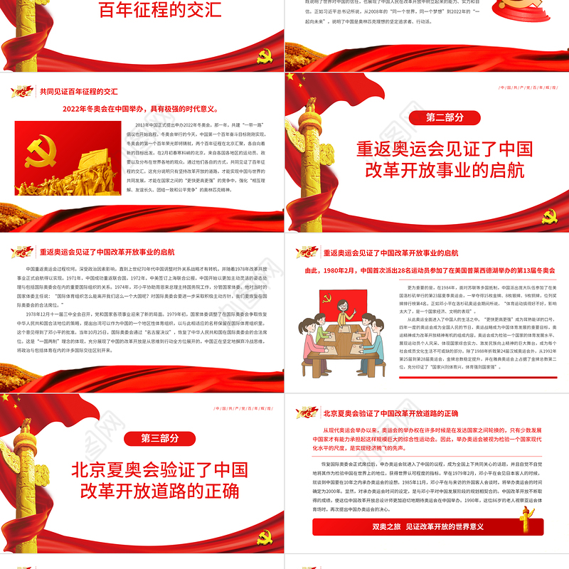 双奥之旅见证改革开放的世界意义PPT大气简约风北京冬奥会专题党课课件模板