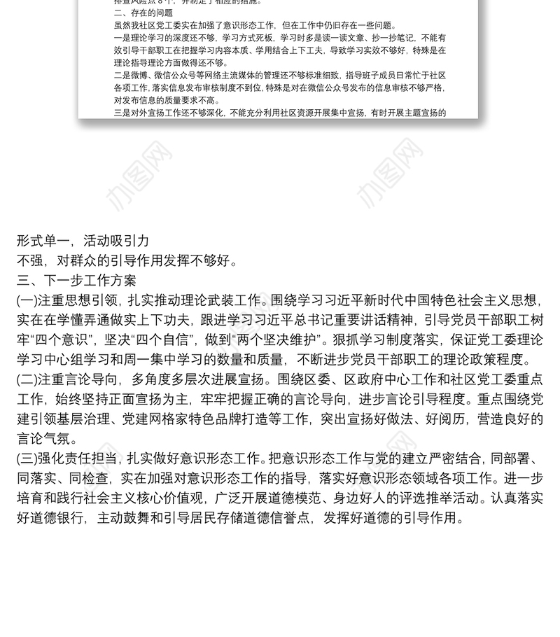 2021上半年意识形态工作总结（社区）