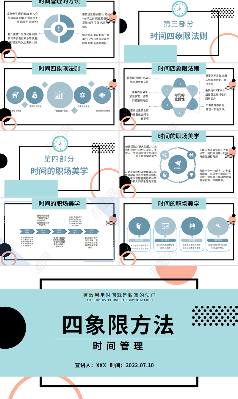 2022四象限方法PPT扁平风时间管理课件模板