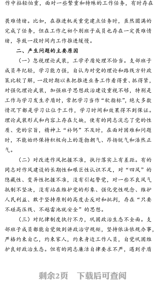 XXXX年局党支部班子组织生活会对照检查材料