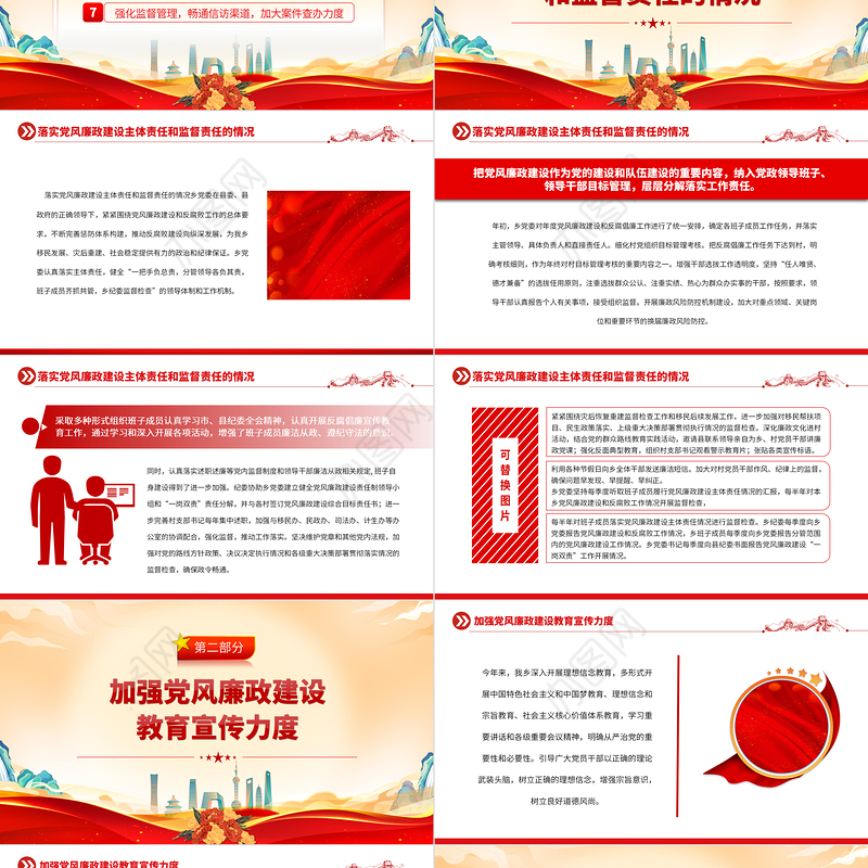 2023党风廉政建设与反腐败工作自查报告PPT大气简洁乡镇反腐倡廉自查自纠报告模板