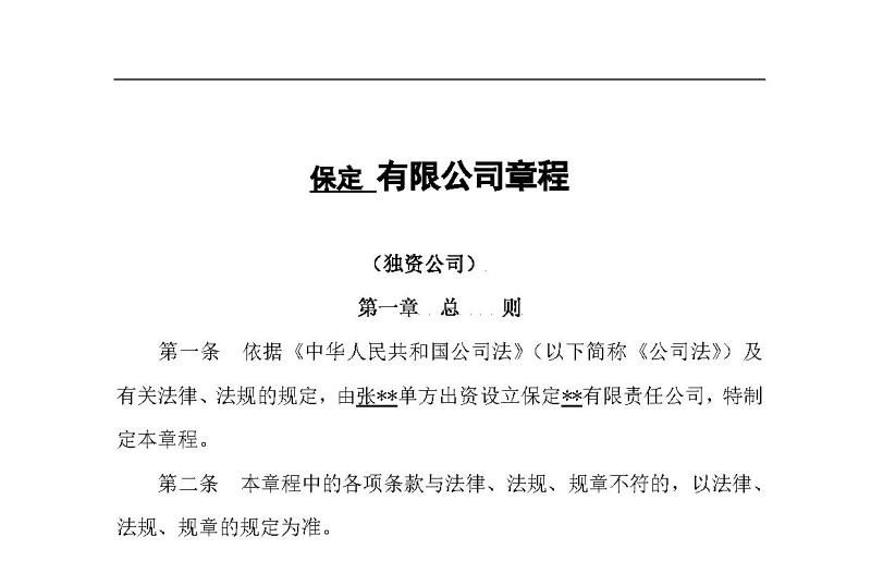独资公司章程
